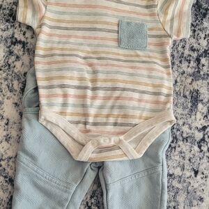 Striped Baby Onesie with Pocket and Blue Pants
